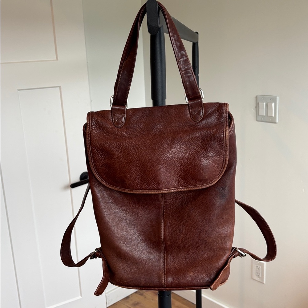 Vintage HOBO International Brown soft supple leather backpack adjustable straps